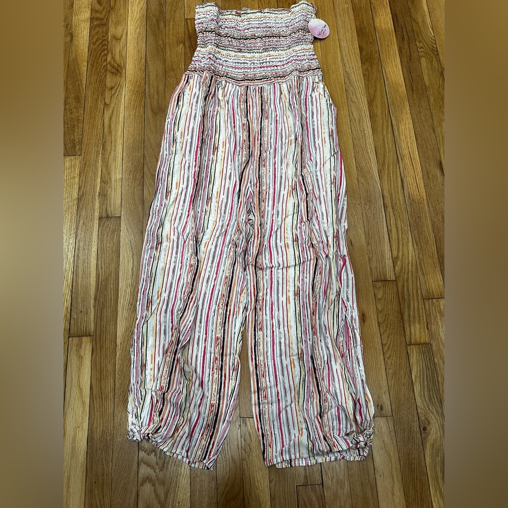 Full Circle Trends Strapless Colorful Cropped Jumpsuit With pockets PLUS Sz 3X